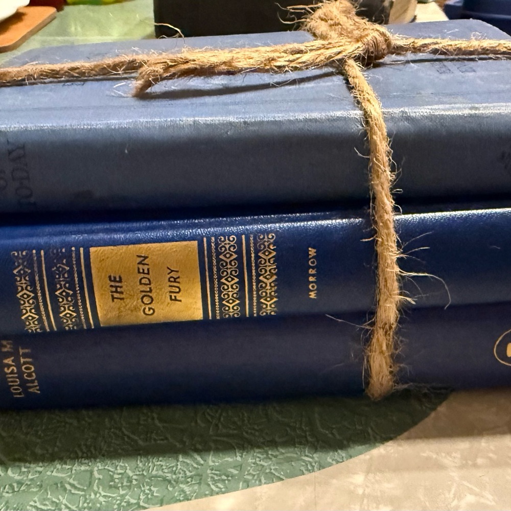 Vintage Blue and Gold Book Stack Alcott etc